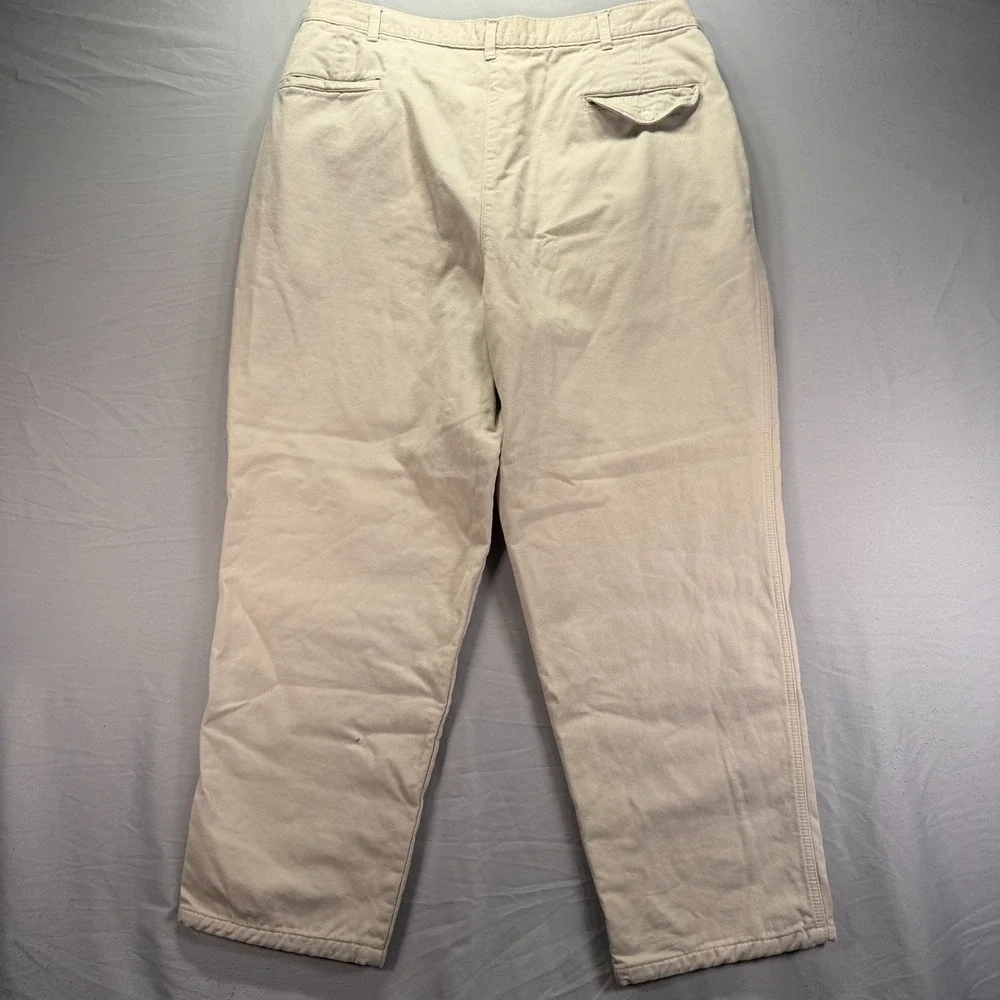 Vintage LL Bean Pants Mens 38x30 (Fits 34x30) Chino Flannel Lined Khaki Pleated